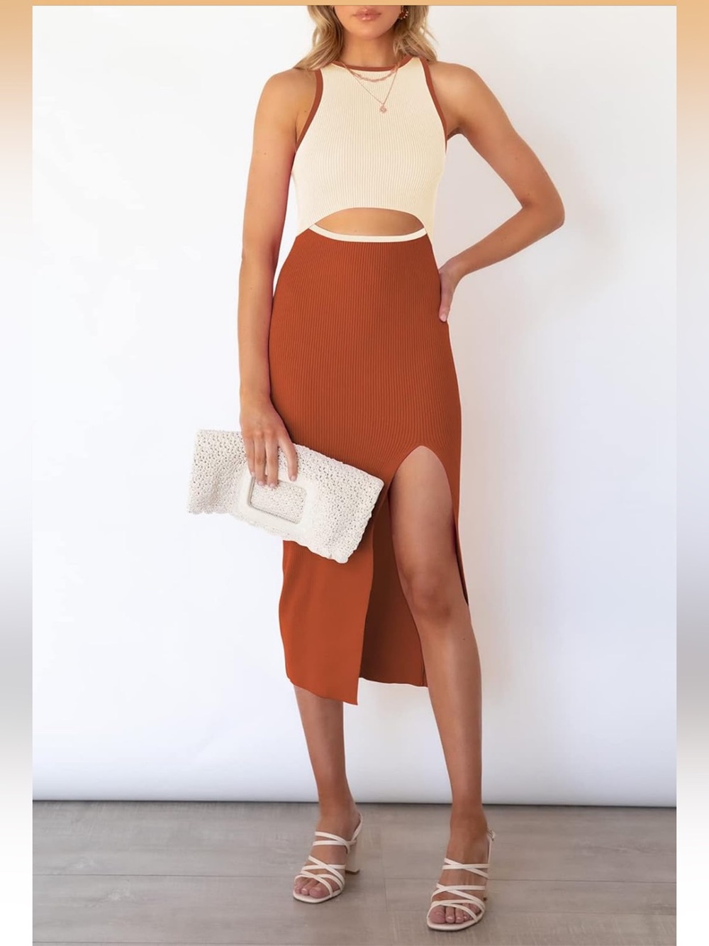 Terracotta Cutout Knit Summer Dress - Picture 8 of 8